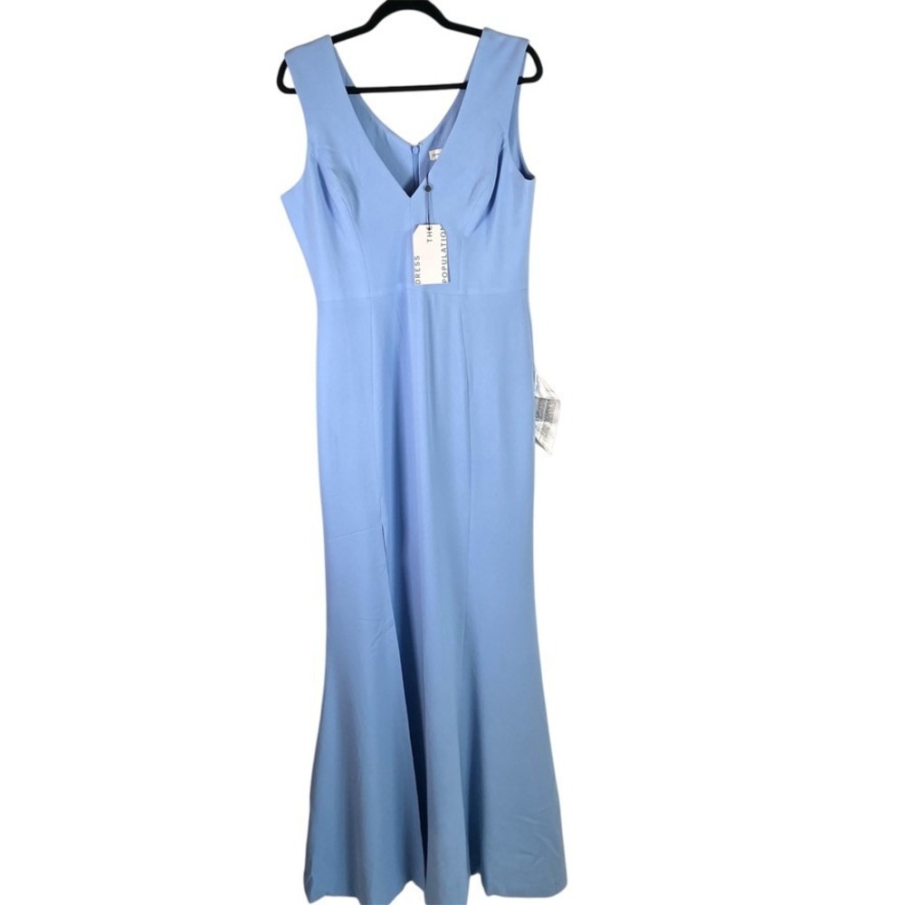Dress The Population Womens Blue Sleeveless V Neck Formal Maxi Dress Size L New